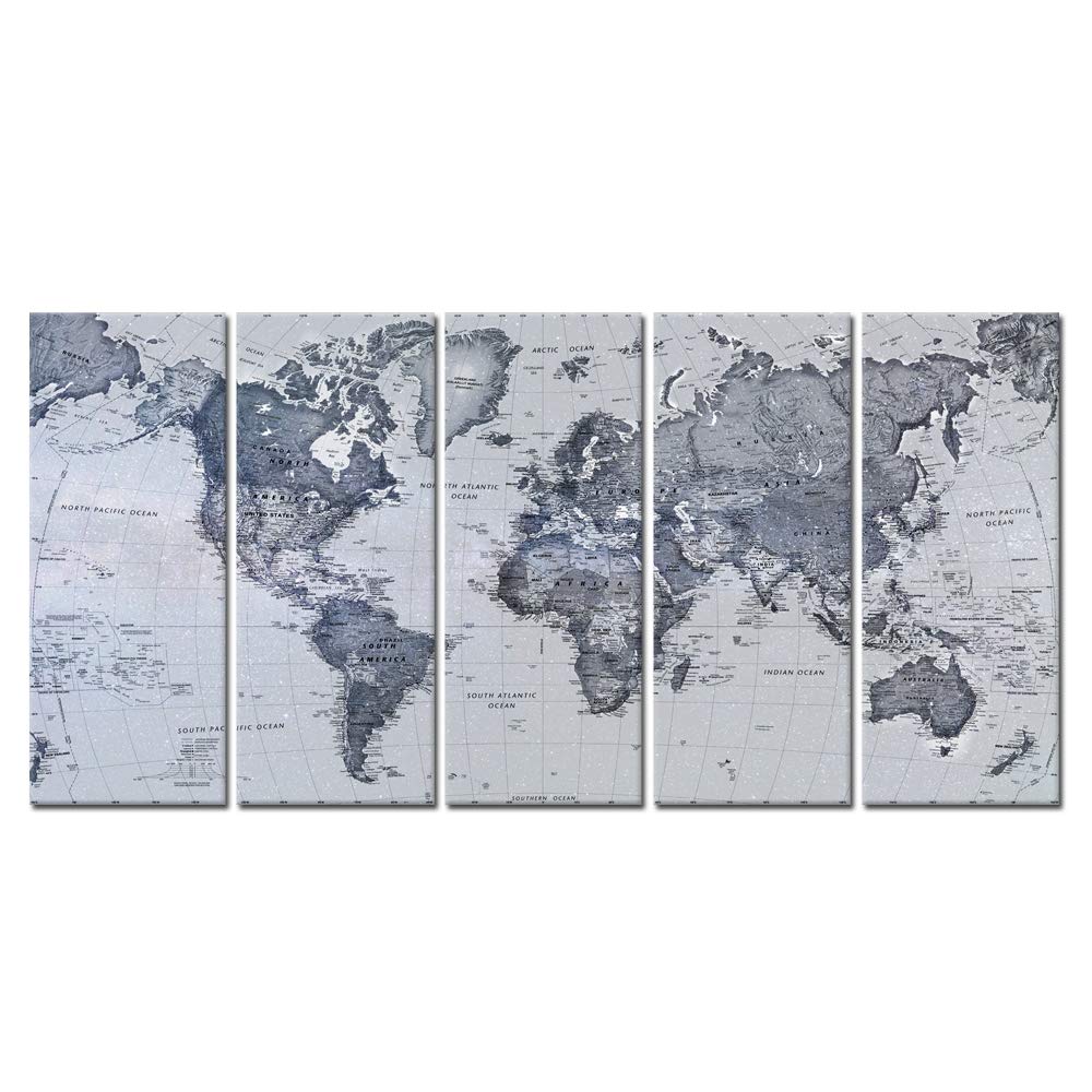 World Map Canvas Wall Art – 5 Panel Set 16x40in