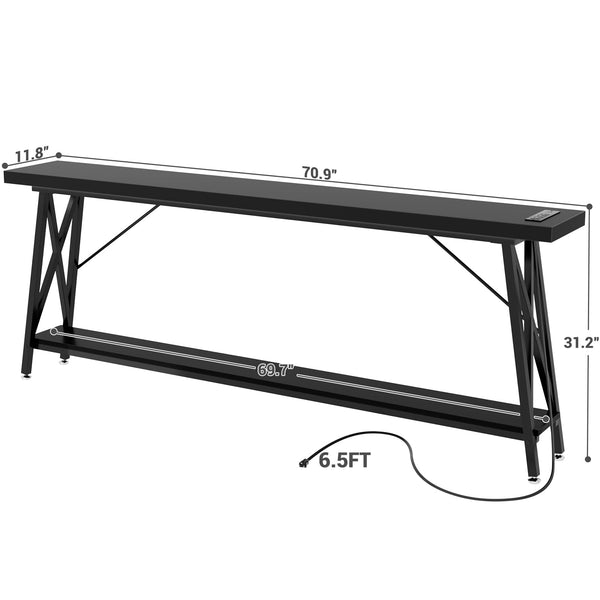 Console Table with Charging Station & Storage Shelf