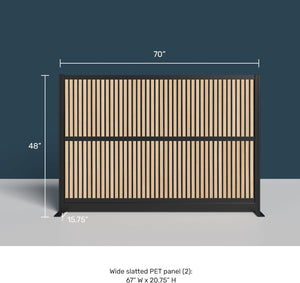 Modular Office Room Divider with Faux Wood Slats & Sound Dampening Panels