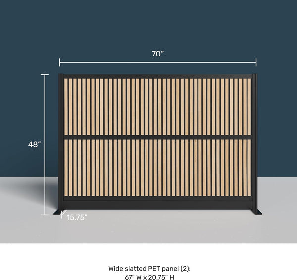 Modular Office Room Divider with Faux Wood Slats & Sound Dampening Panels