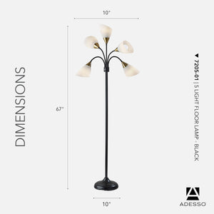 5-Head Arc Floor Lamp with Adjustable Gooseneck Shades