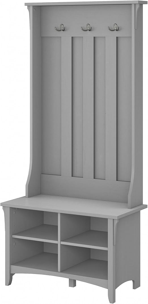 Mission Style Hall Tree with Shoe Storage Bench – 31.73"W x 15.75"D x 68.12"H