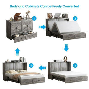 Queen Murphy Cabinet Bed with Tri-Fold Mattress