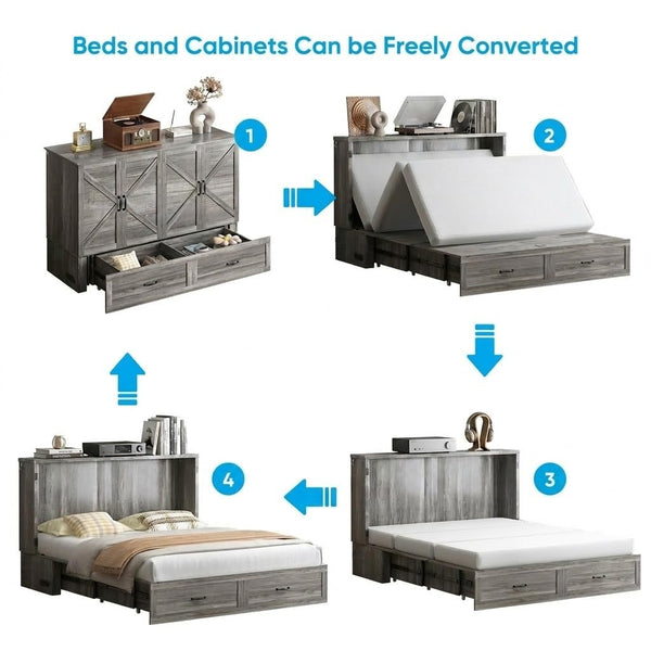 Queen Murphy Cabinet Bed with Tri-Fold Mattress