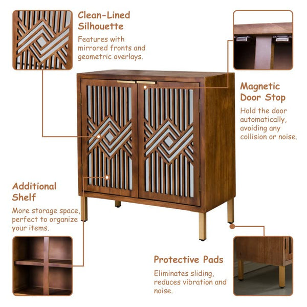 2-Door Accent Cabinet with Geometric Mirror Front