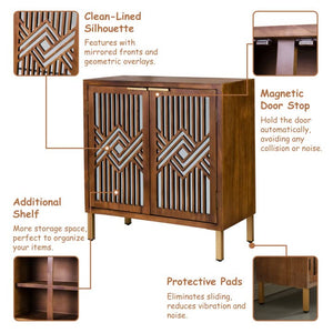 2-Door Accent Cabinet & 3-Drawer Dresser with Geometric Mirror Front