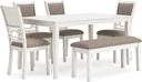 6-Piece Casual Dining Set with Table, Bench & 4 Ladderback Chairs