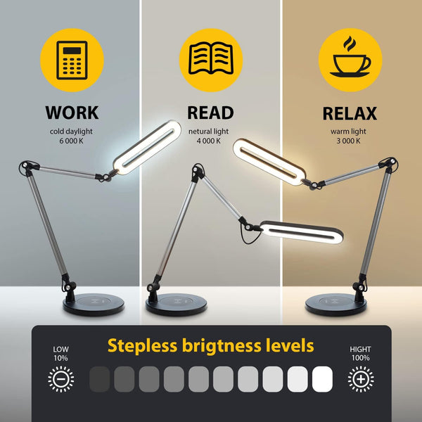 LED Desk Lamp with Wireless Charger & Adjustable Swing Arm