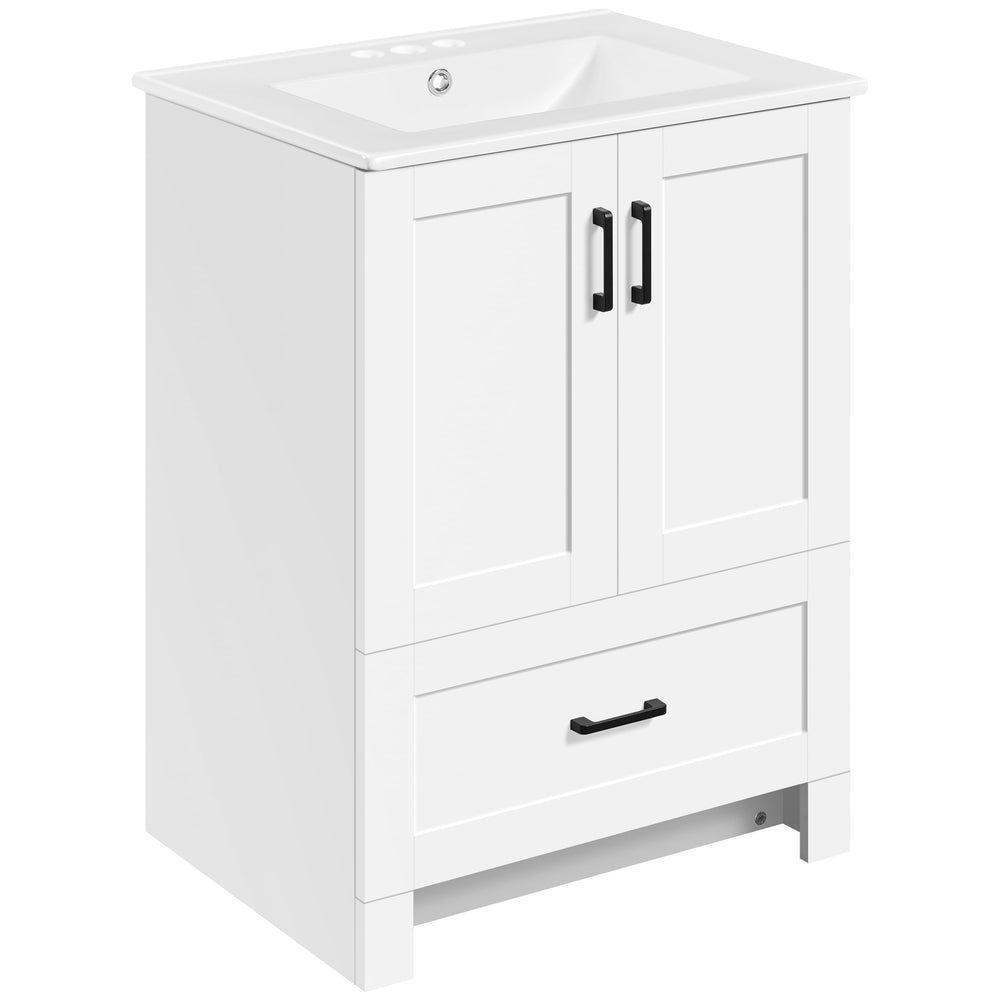 24.5" Freestanding Bathroom Vanity with Ceramic Sink, 2 Doors & Drawer – White