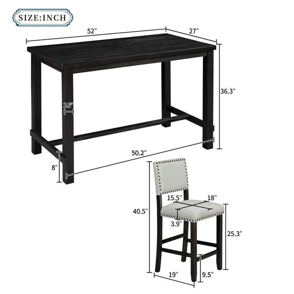 5-Piece Counter Height Dining Set with Cushioned Chairs