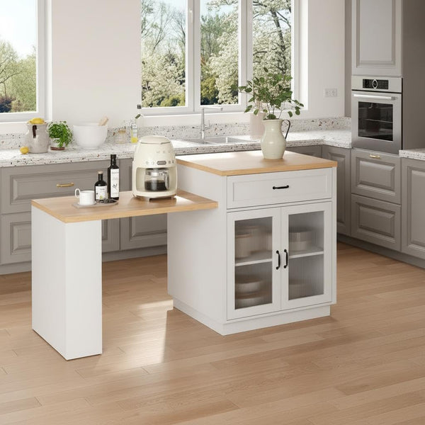Extendable Kitchen Island with Storage & Power Outlet