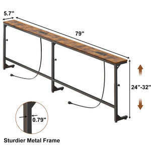 79" Adjustable Behind Couch Console Table with Outlets & LED Lights