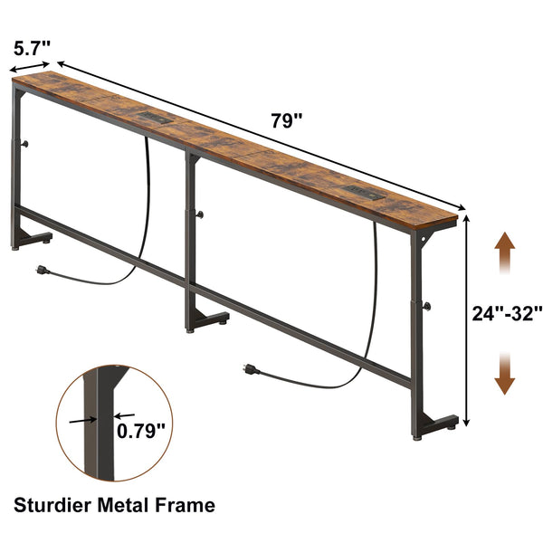 79" Adjustable Behind Couch Console Table with Outlets & LED Lights