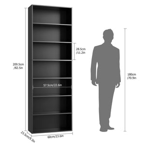 7-Tier Tall Bookshelf – Open Shelves Freestanding Bookcase