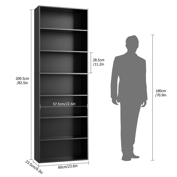 7-Tier Tall Bookshelf – Open Shelves Freestanding Bookcase