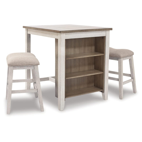 3-Piece Counter Height Dining Set with Cushioned Barstools — Whitewash Wood