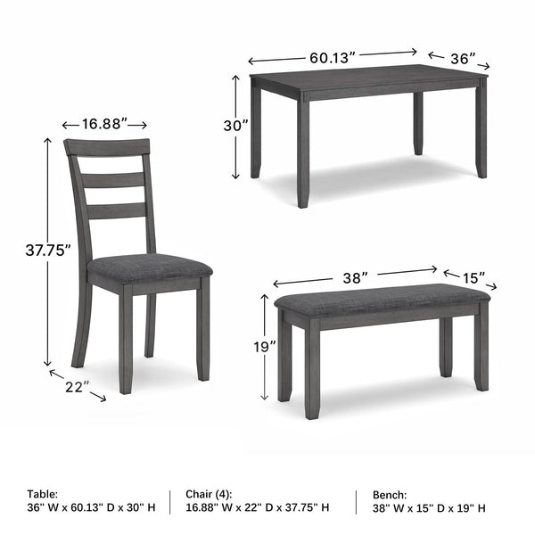 6-Piece Dining Table Set with Bench and Ladderback Chairs