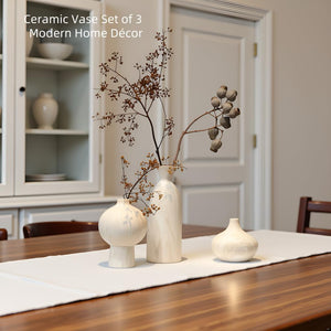 White Ceramic Vase Set of 3 – Stone Texture Decorative Pottery