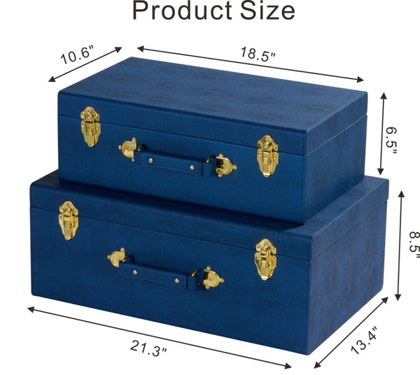 Decorative Storage Trunk Set of 2 with Handles – Shagreen Faux Leather Chest Boxes