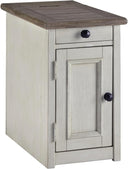 Rustic Chair Side End Table with Pull-Out Tray & USB Ports
