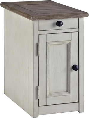 Rustic Chair Side End Table with Pull-Out Tray & USB Ports