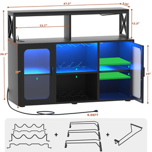Bar Cabinet with LED Lights & Power Outlets