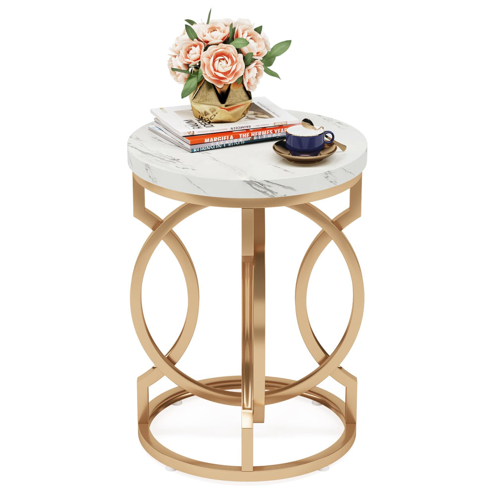 Round End Table with Faux Marble Top