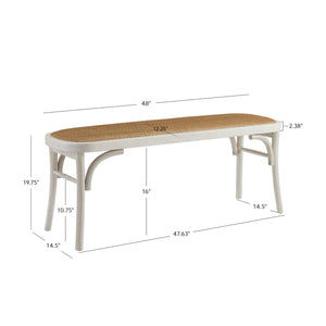 White Bentwood Bench with Rattan Seat