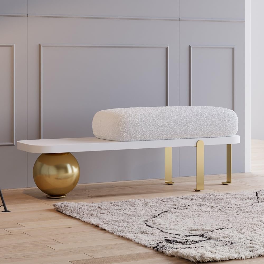 47.2" Boucle Upholstered Entryway Bench with Metal Legs