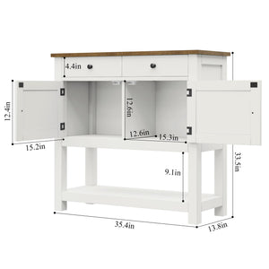 HOSTACK Farmhouse Console Table with 2-Door Cabinet & 2 Drawers, Coffee Bar, Entryway Table with Storage Shelf, Sofa Tables Buffet Sideboard for Kitchen, Hallway, Dining, Living Room, White
