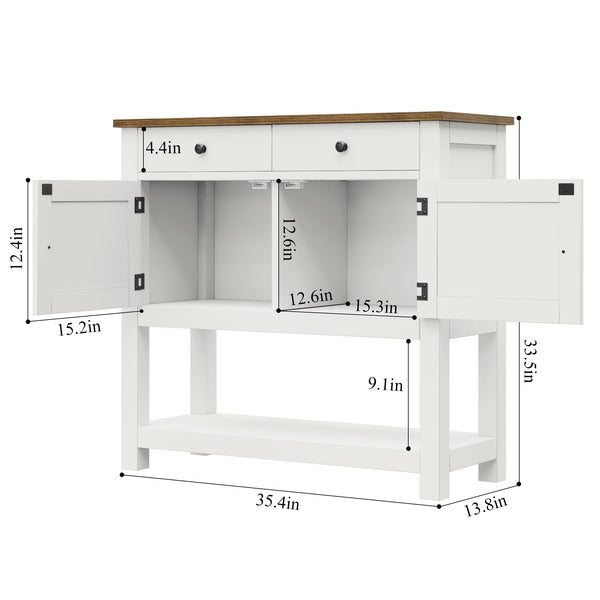 HOSTACK Farmhouse Console Table with 2-Door Cabinet & 2 Drawers, Coffee Bar, Entryway Table with Storage Shelf, Sofa Tables Buffet Sideboard for Kitchen, Hallway, Dining, Living Room, White
