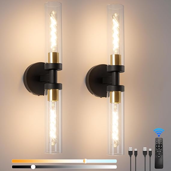 Rechargeable Battery Wall Sconce Set of 2 with Remote Control