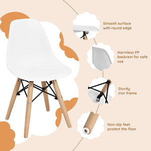 Kids Mini DSW Chair Set of 4 with Wood Legs & Curved Backrest
