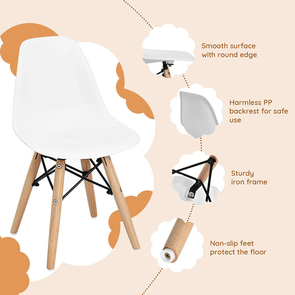 Kids Mini DSW Chair Set of 4 with Wood Legs & Curved Backrest