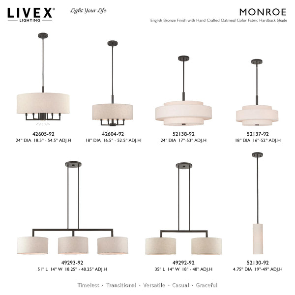 5-Light Triple Drum Pendant Light with Fabric Shade