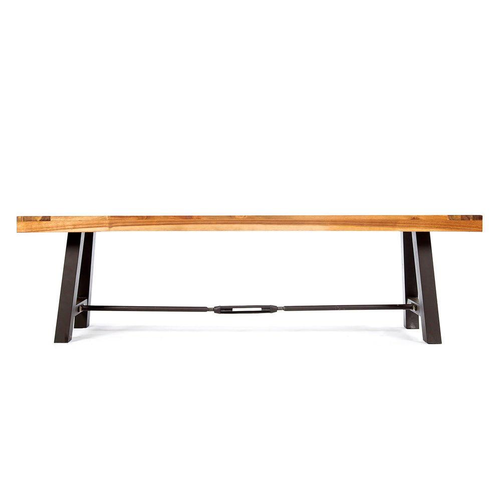 Outdoor Acacia Wood Bench with Metal Accents – Teak Finish