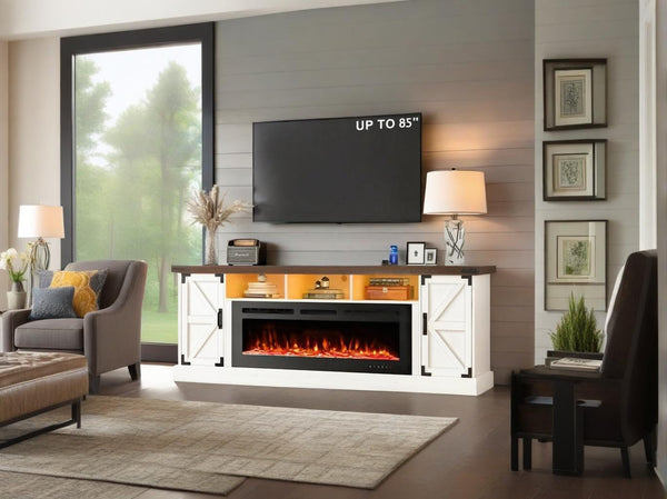 77" Fireplace TV Stand with 50" Electric Fireplace for TVs up to 85"