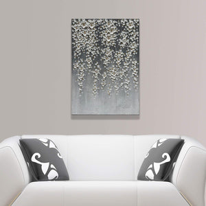 3D Hand-Painted White Floral Canvas Wall Art – Framed, 28x40 Inch
