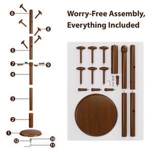 Solid Wood Freestanding Coat Rack with 10 Hooks