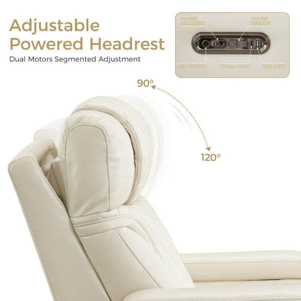 Power Recliner Sofa with Adjustable Headrest & LED Lights
