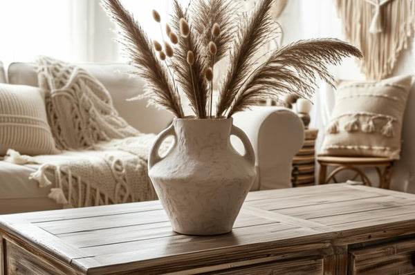 Paper Mache Amphora Vase with Handles – 14 Inch, White