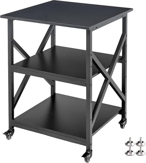 3-Tier Large Printer Stand with Height-Adjustable Shelf & Rolling Casters