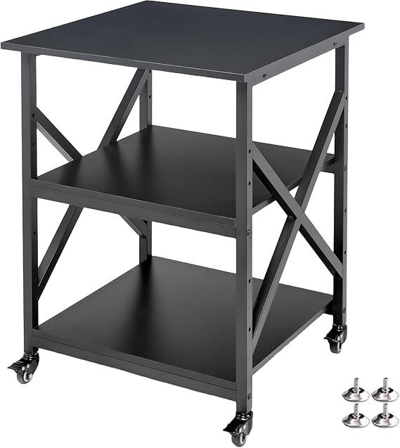 3-Tier Large Printer Stand with Height-Adjustable Shelf & Rolling Casters