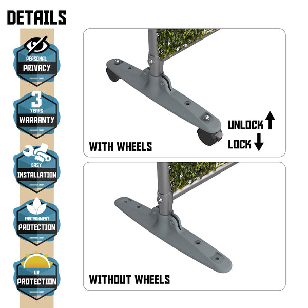 Freestanding Artificial Hedge Privacy Screen with Wheels