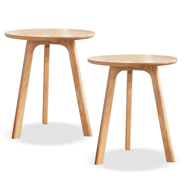 Solid Oak Round Side Table & Nightstand