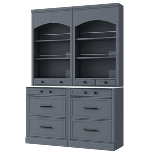 Freestanding Kitchen Hutch with Faux Marble Top, Set of 2