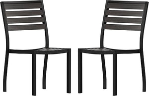 Outdoor Stackable Side Chair with Faux Teak Poly Slats