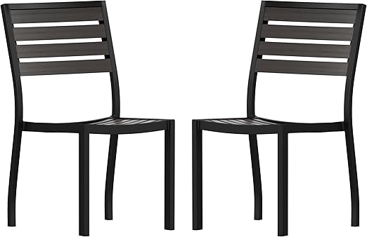Outdoor Stackable Side Chair with Faux Teak Poly Slats