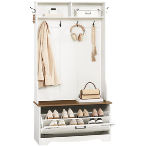 Farmhouse Hall Tree with Bench, Coat Rack & Shoe Cabinet – 31.5"L x 13.8"W x 65.7"H