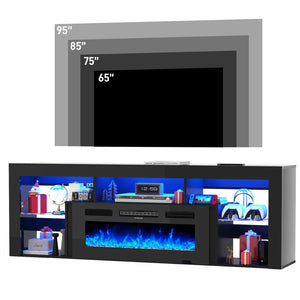 71" Floating Fireplace TV Stand with Electric Fireplace & LED Lights